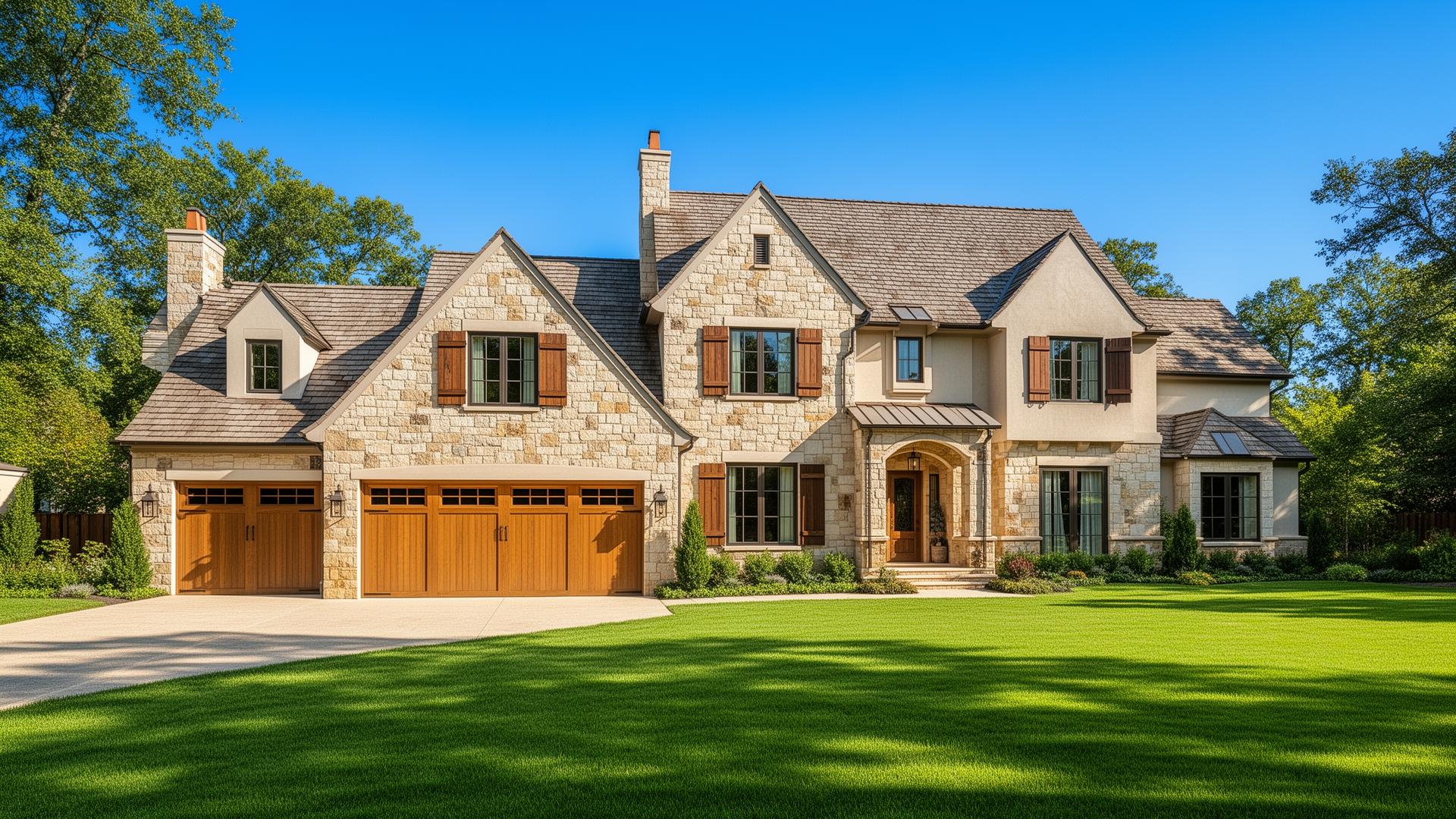 Premium craftsman style garage doors on French country estate